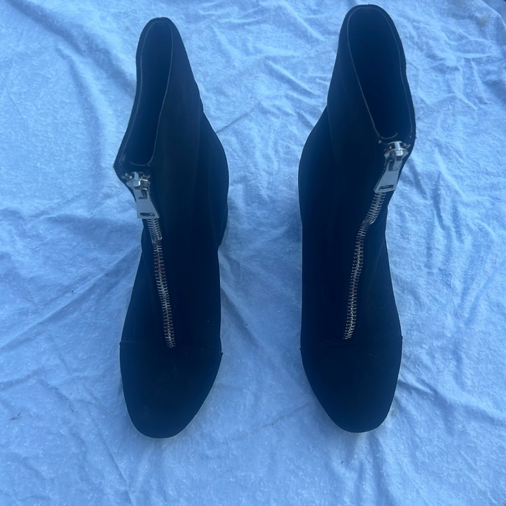 Black Heeled Boots with Silver Zipper